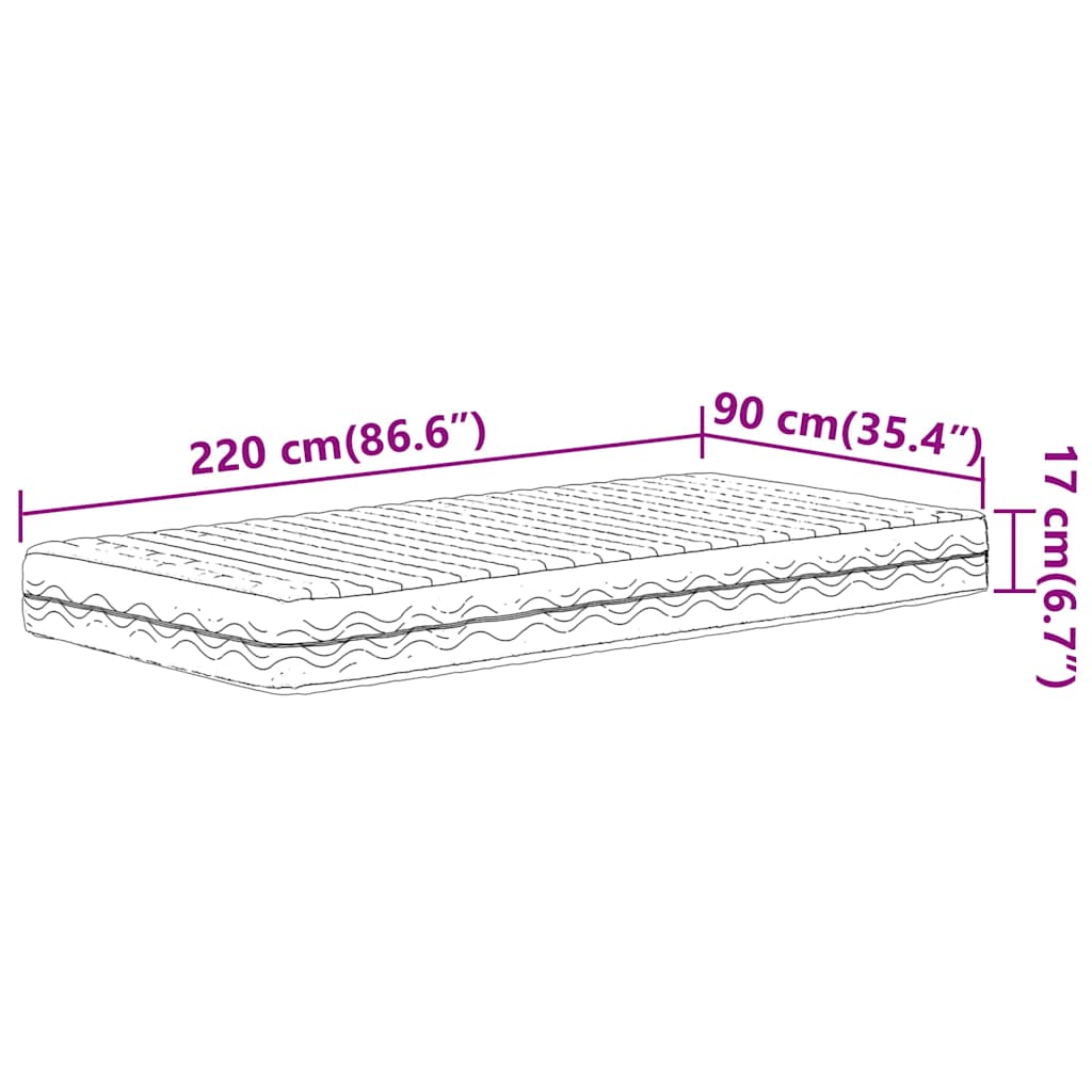 fehér H2/H3 keménységű habmatrac 90 x 220 cm