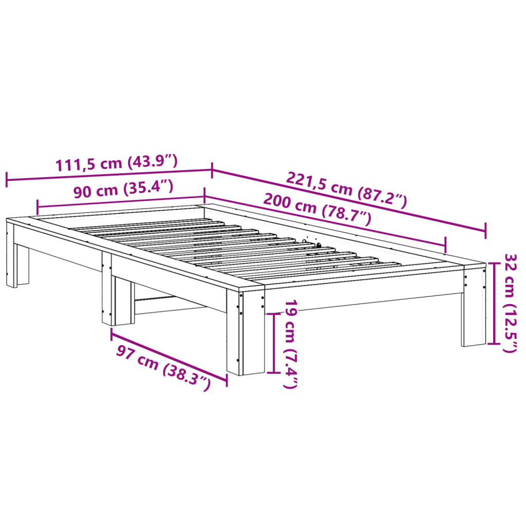 viaszbarna tömör fenyőfa ágy matrac nélkül 90 x 200 cm