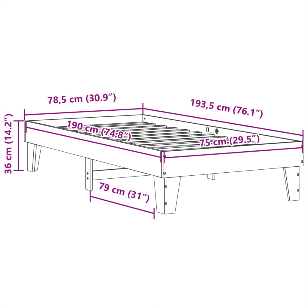 viaszbarna tömör fenyőfa ágy matrac nélkül 75 x 190 cm