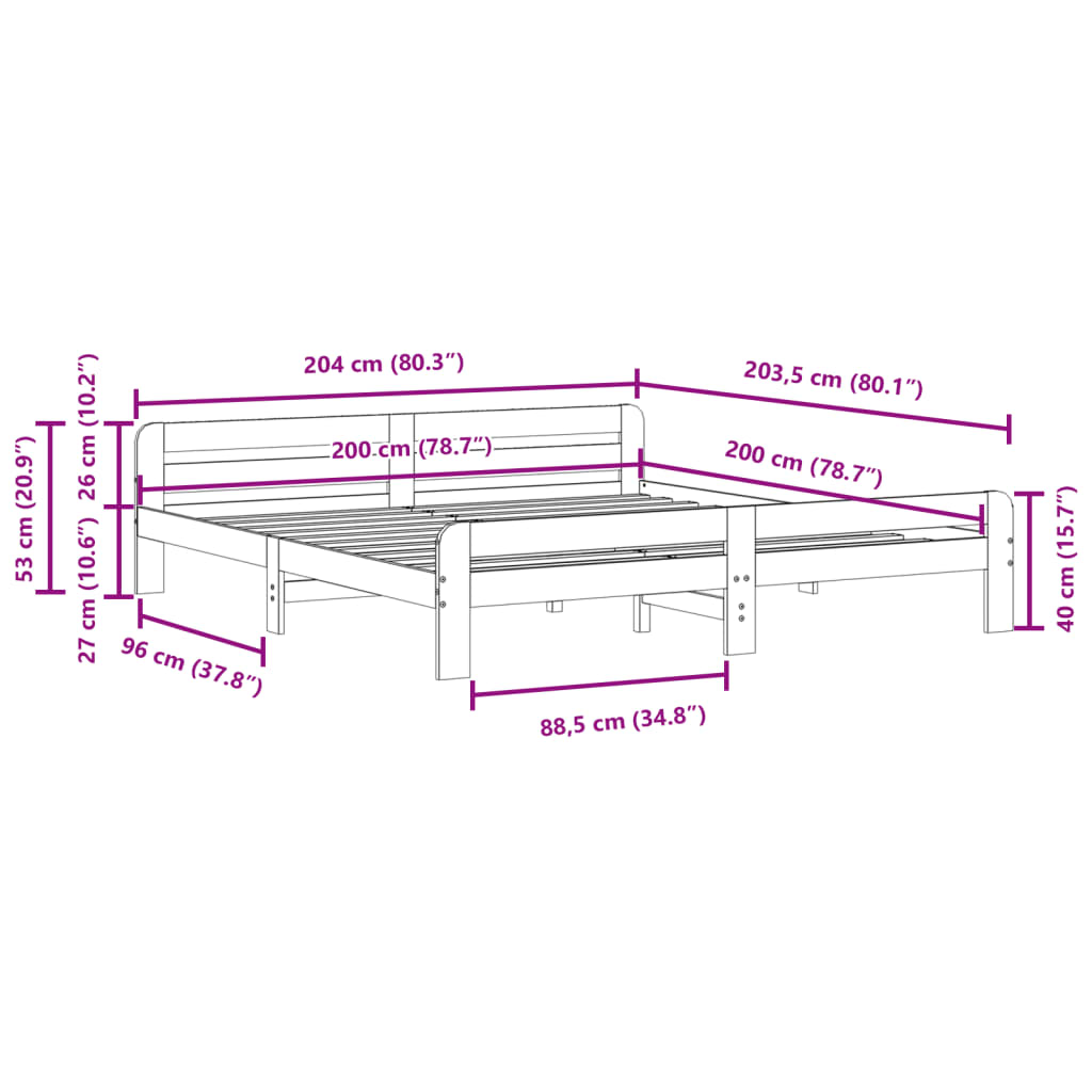 fehér tömör fenyőfa ágy matrac nélkül 200 x 200 cm