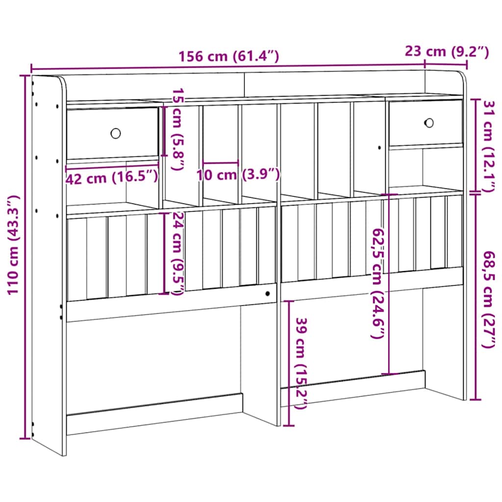 fehér tömör fenyőfa fejtámla tárolóval 150 cm