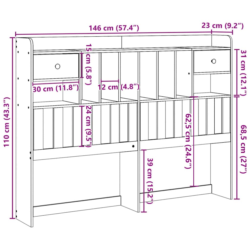 tömör fenyőfa fejtámla tárolóval 140 cm