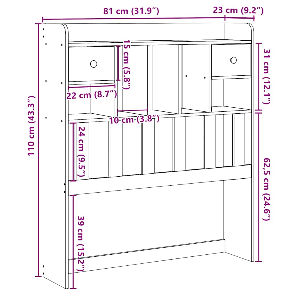 tömör fenyőfa fejtámla tárolóval 75 cm