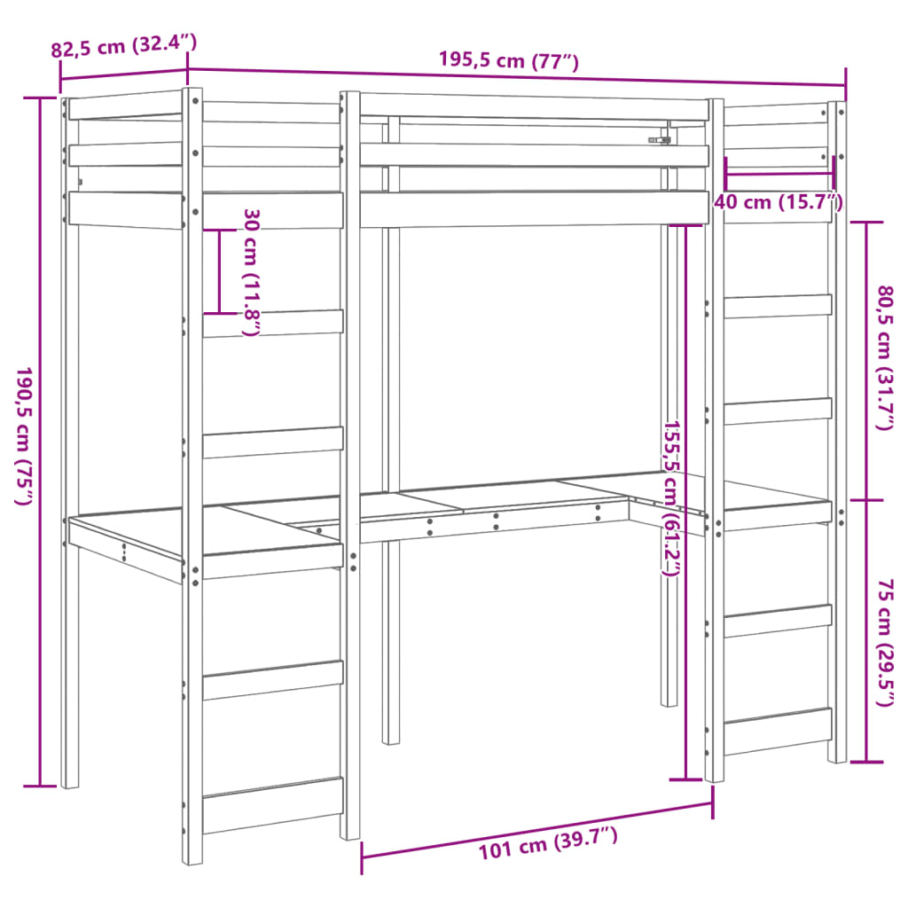 viaszbarna tömör fenyő galériaágy-keret matrac nélkül 75x190 cm