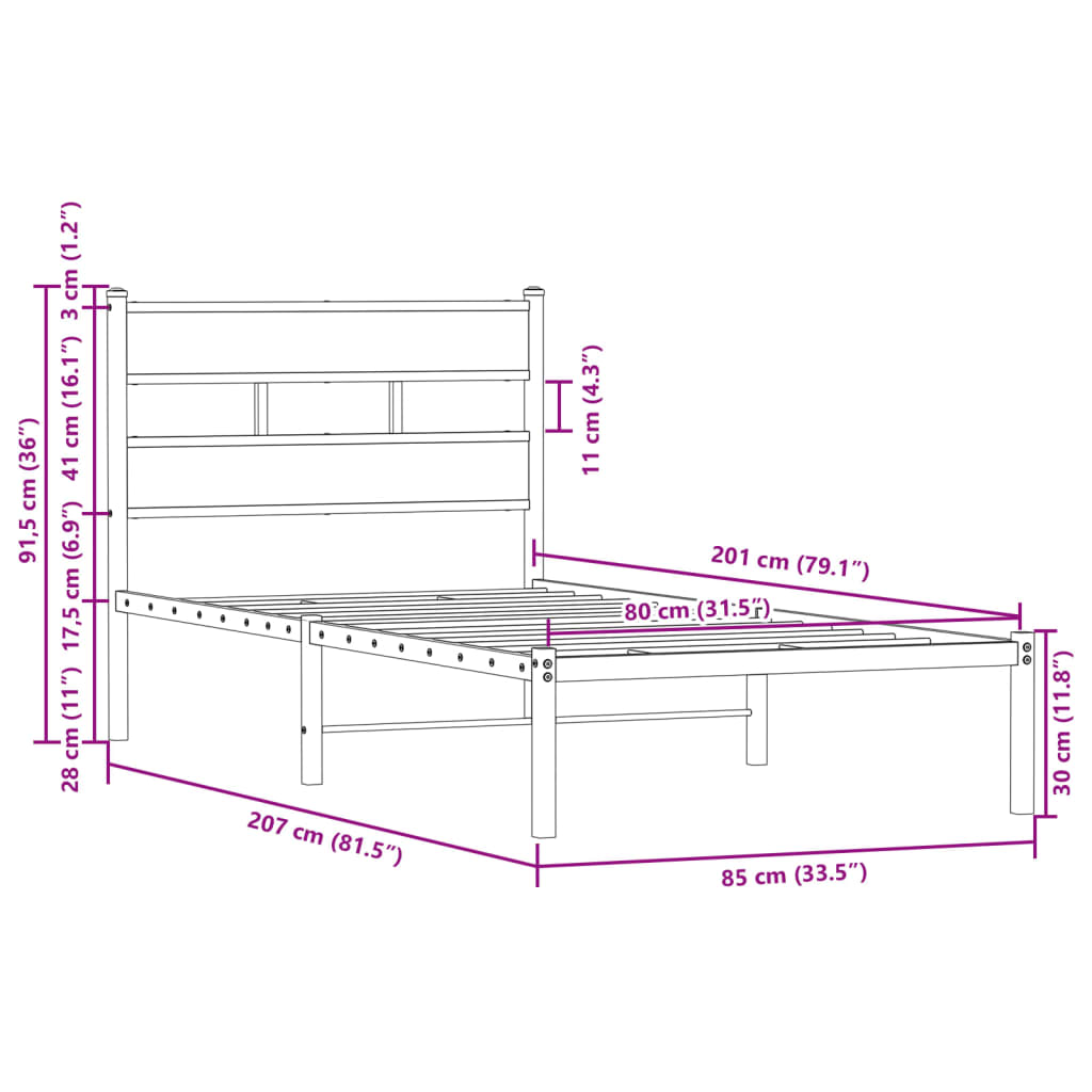 barna tölgy színű fejtámlás ágykeret matrac nélkül 80 x 200 cm