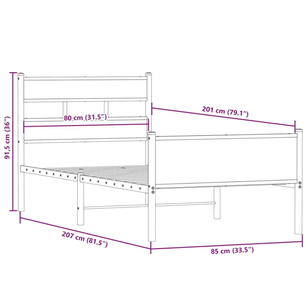 füstös tölgy színű szerelt fa ágykeret matrac nélkül 80x200 cm