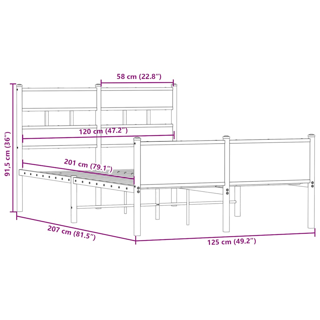 füstös tölgy színű szerelt fa ágykeret matrac nélkül 120x200 cm