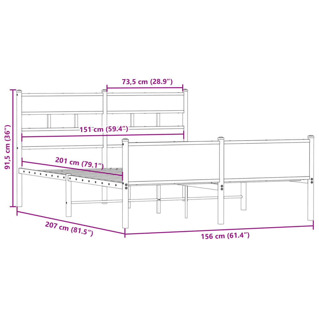 füstös tölgy színű szerelt fa ágykeret matrac nélkül 150x200 cm