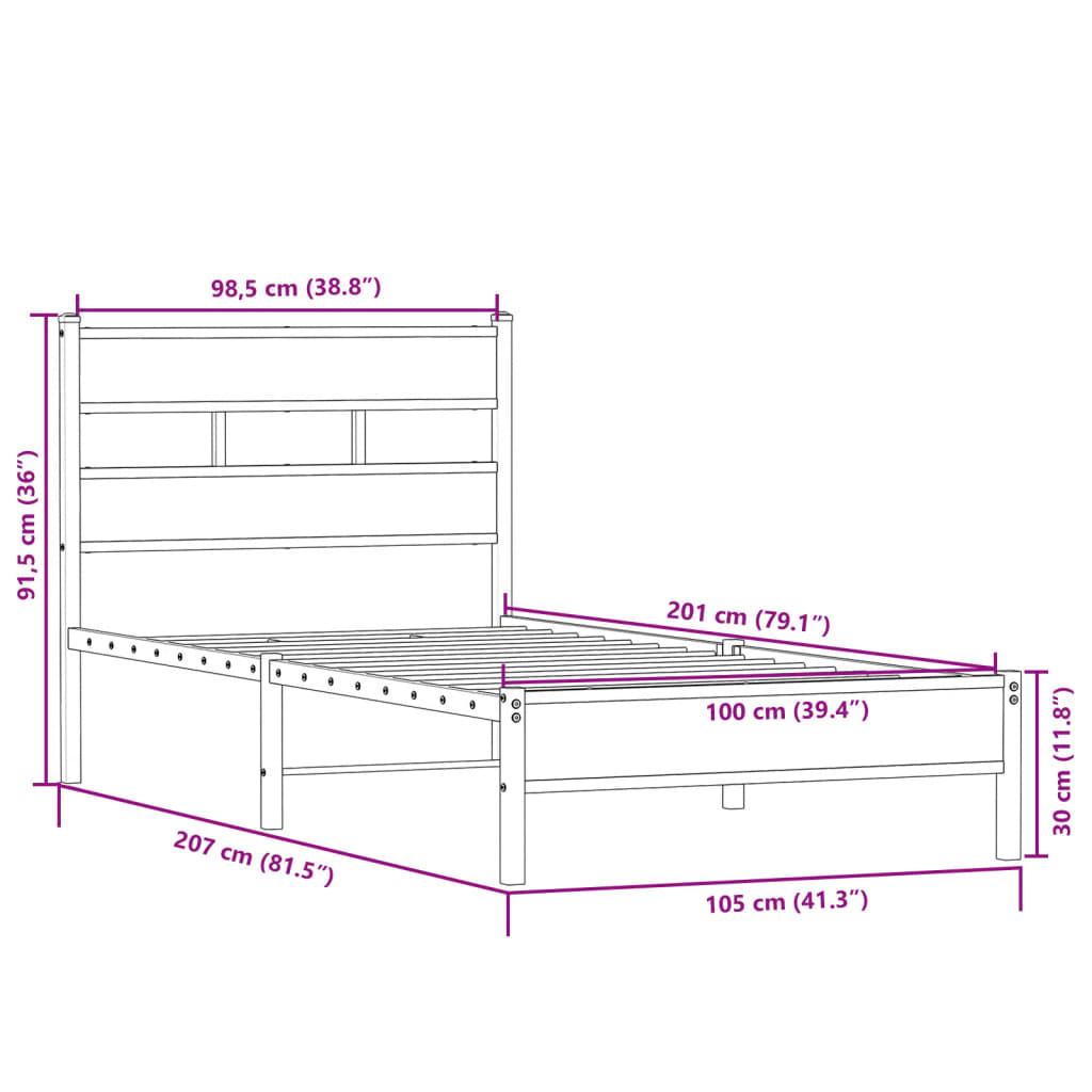 sonoma tölgy színű szerelt fa ágykeret matrac nélkül 100x200 cm