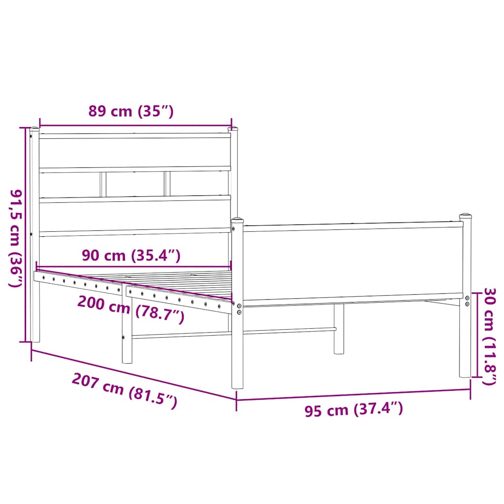 sonoma tölgy színű szerelt fa ágykeret matrac nélkül 90x200 cm