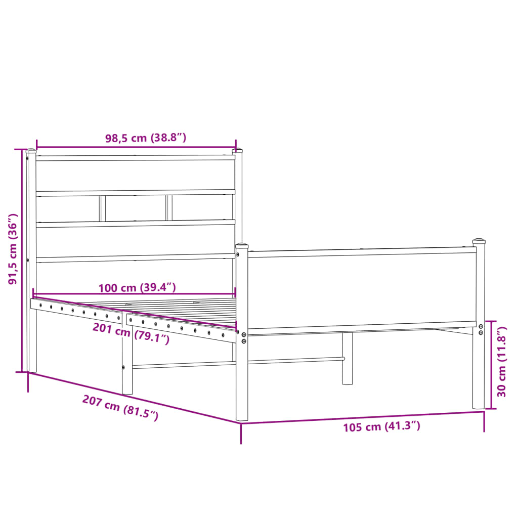 sonoma tölgy színű szerelt fa ágykeret matrac nélkül 100x200 cm