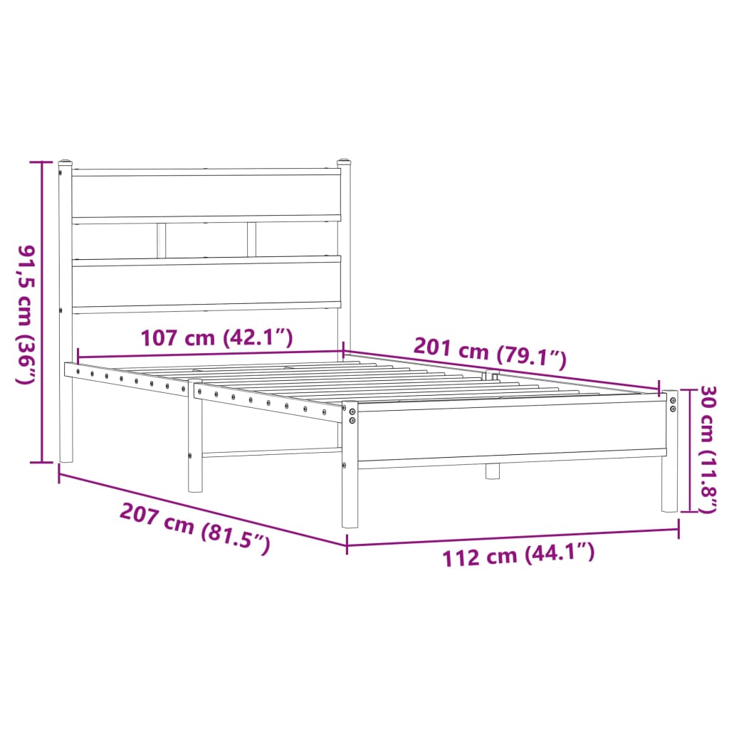 barna tölgy színű szerelt fa ágykeret matrac nélkül 107x200 cm