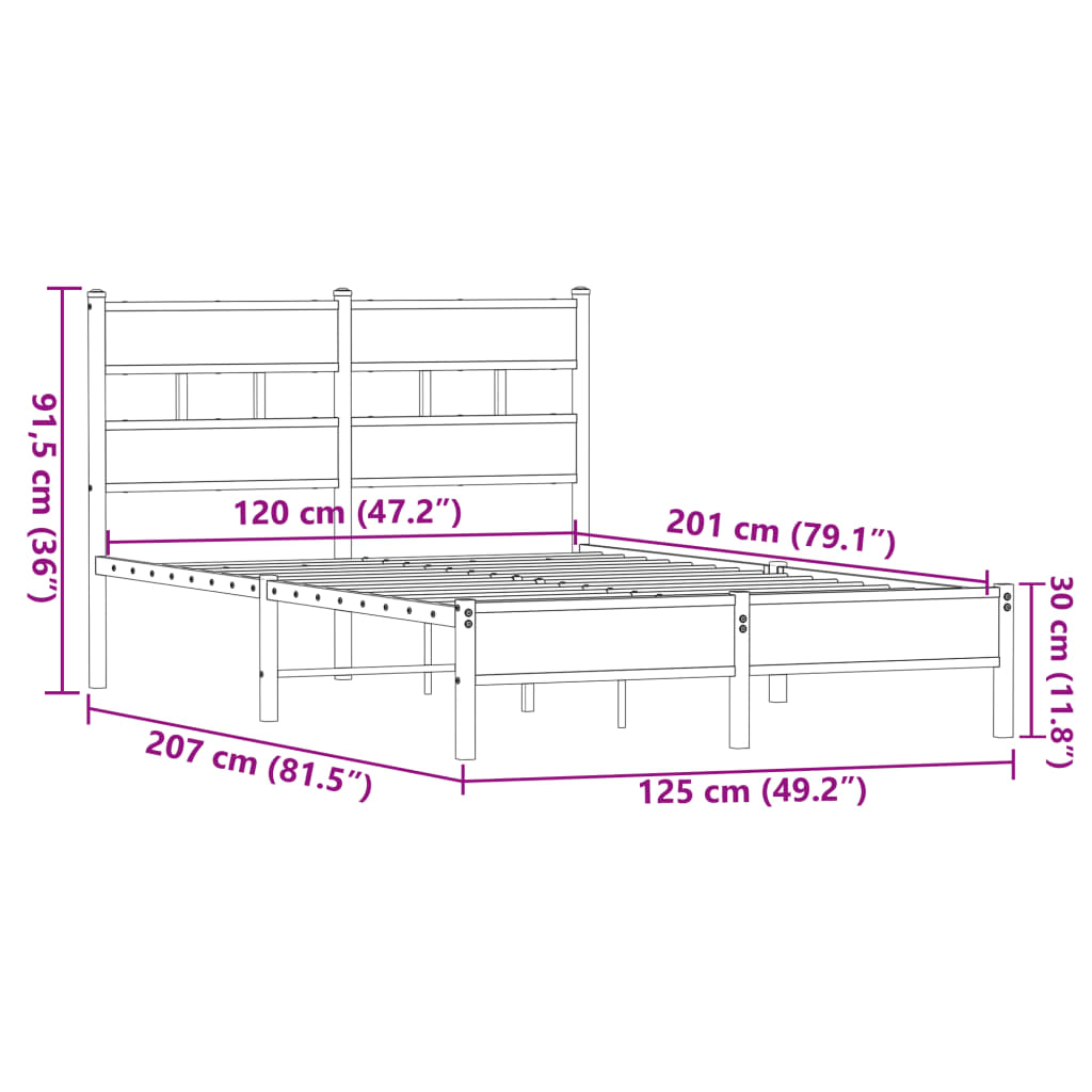 barna tölgy színű szerelt fa ágykeret matrac nélkül 120x200 cm