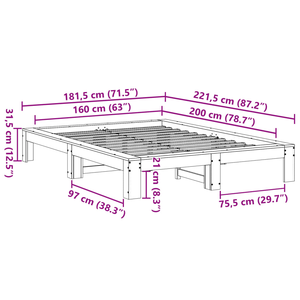 viaszbarna tömör fenyőfa ágy matrac nélkül 160 x 200 cm