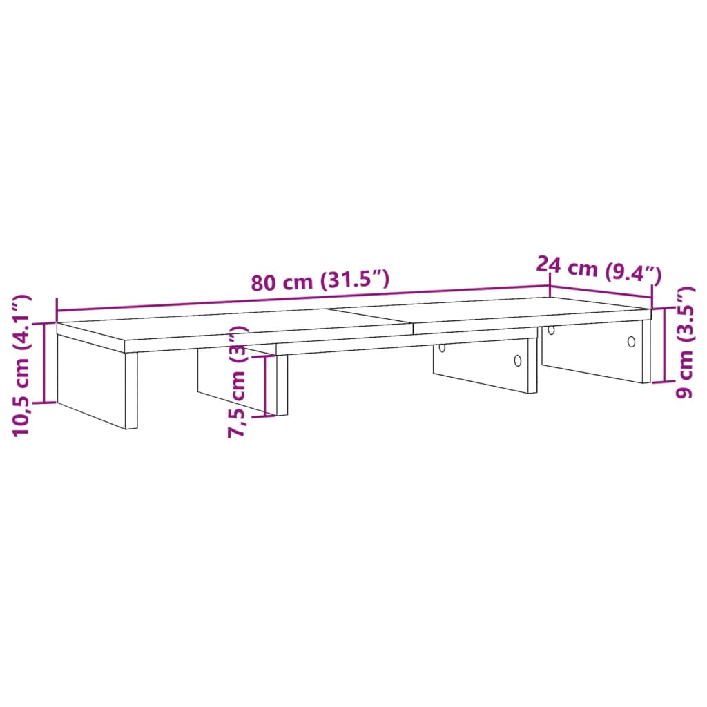 kézműves tölgy szerelt fa állítható monitorállvány 80x24x10,5cm