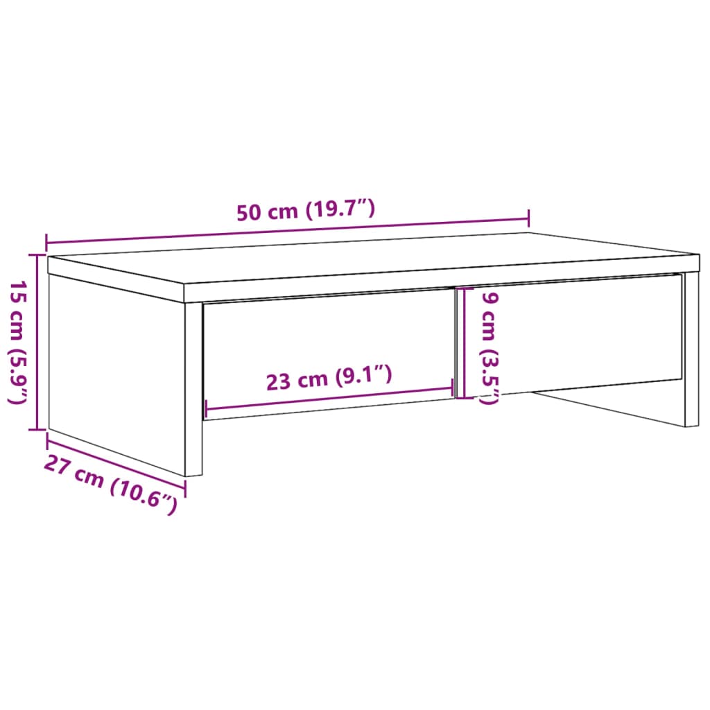 antik fa színű szerelt fa monitorállvány fiókokkal 50x27x15 cm
