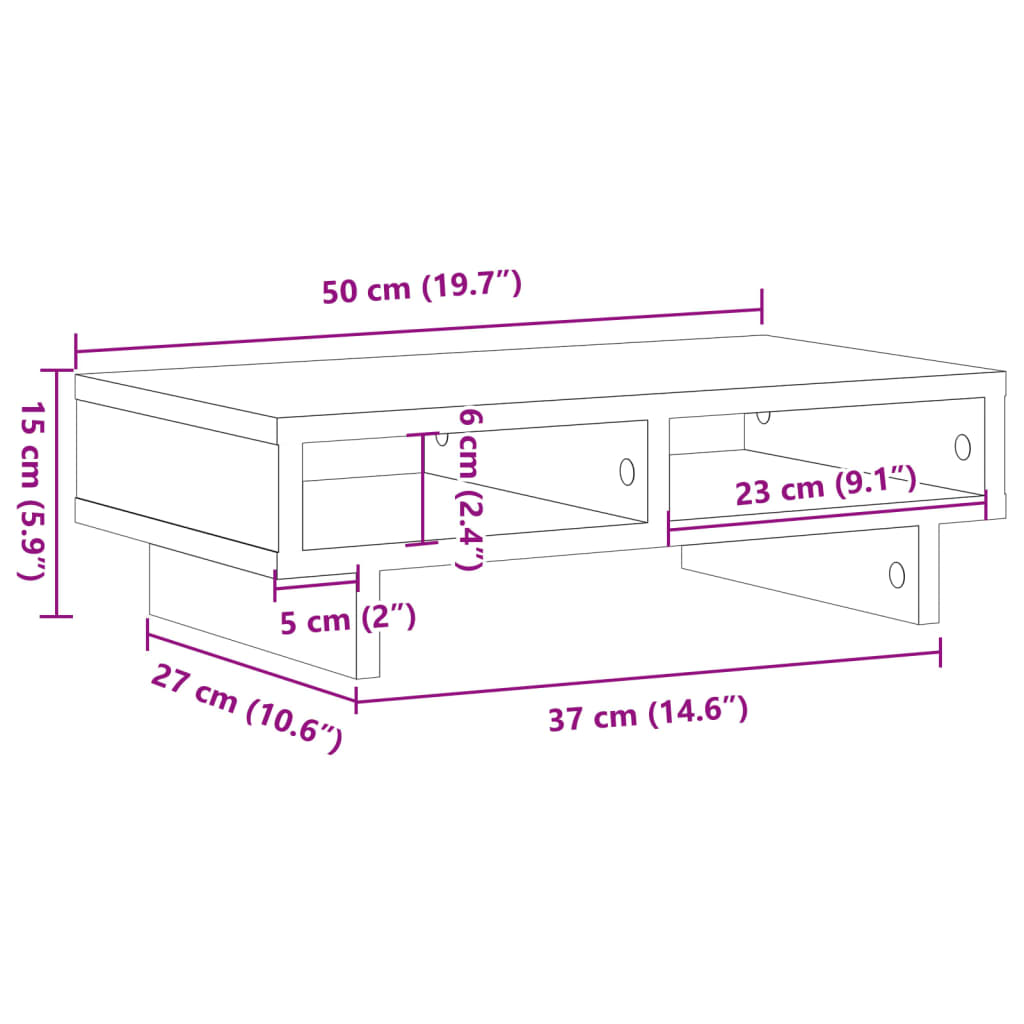 fekete szerelt fa monitorállvány 50 x 27 x 15 cm
