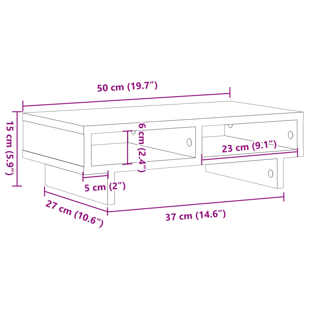 antik fa színű szerelt fa monitorállvány 50 x 27 x 15 cm