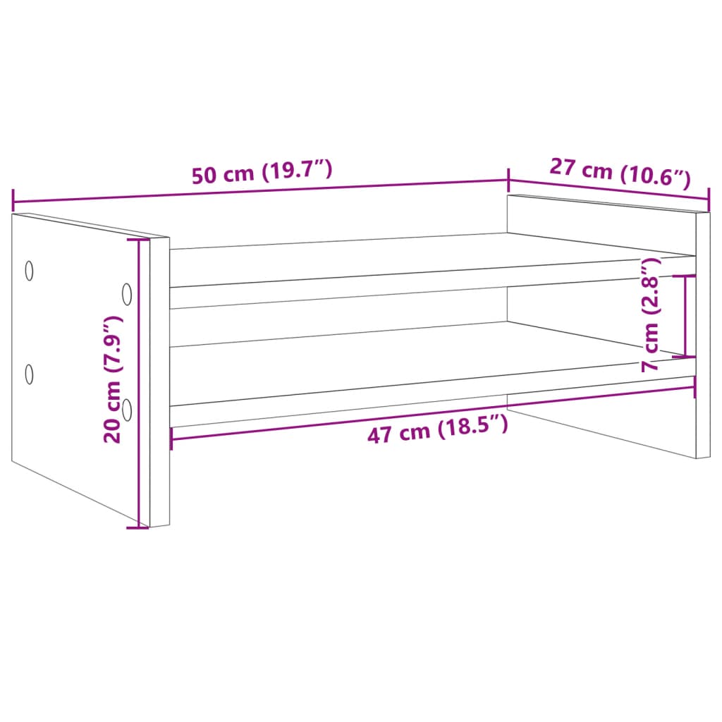 betonszürke szerelt fa monitorállvány 50 x 27 x 20 cm