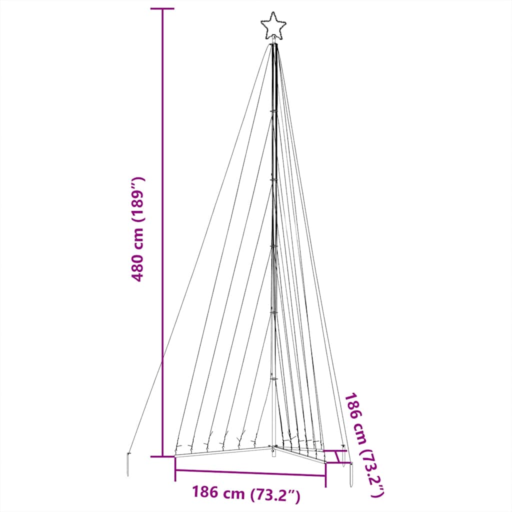 színes LED karácsonyfa 789 LED 476 cm