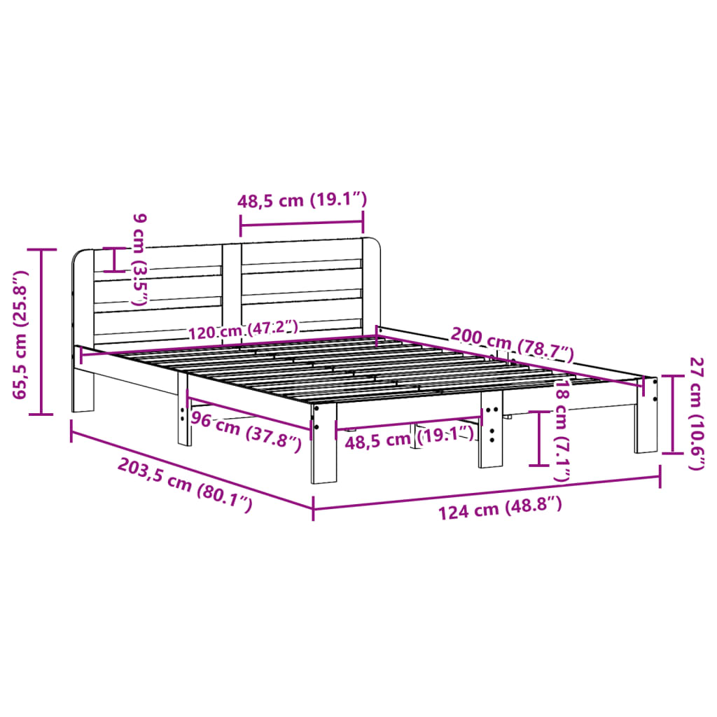 viaszbarna tömör fenyőfa ágy matrac nélkül 120 x 200 cm