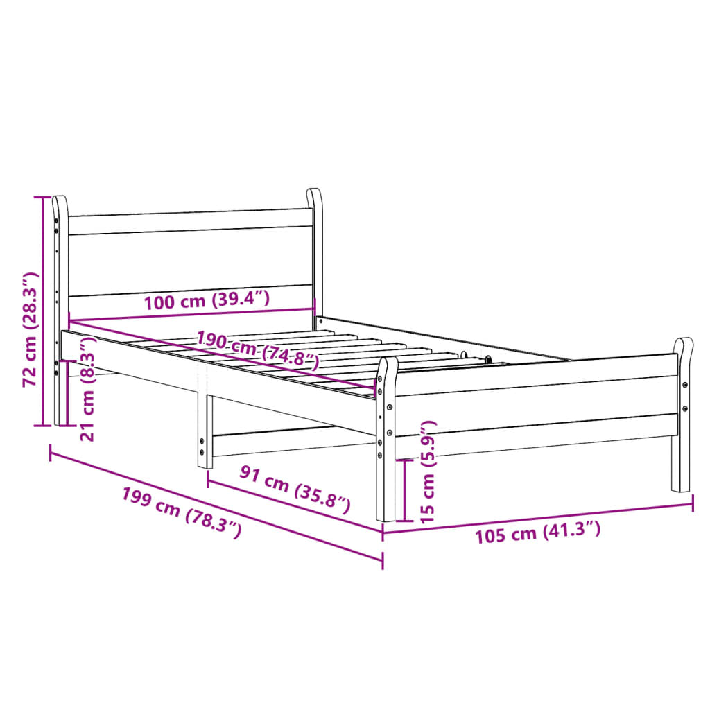 viaszbarna tömör fenyőfa ágy matrac nélkül 100 x 200 cm