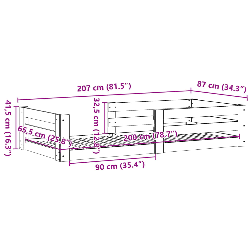 fehér tömör fenyő ágykeret matrac nélkül 80 x 200 cm
