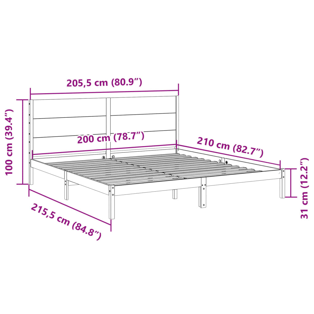 fehér tömör fa extra hosszú ágykeret matrac nélkül 200 x 210 cm