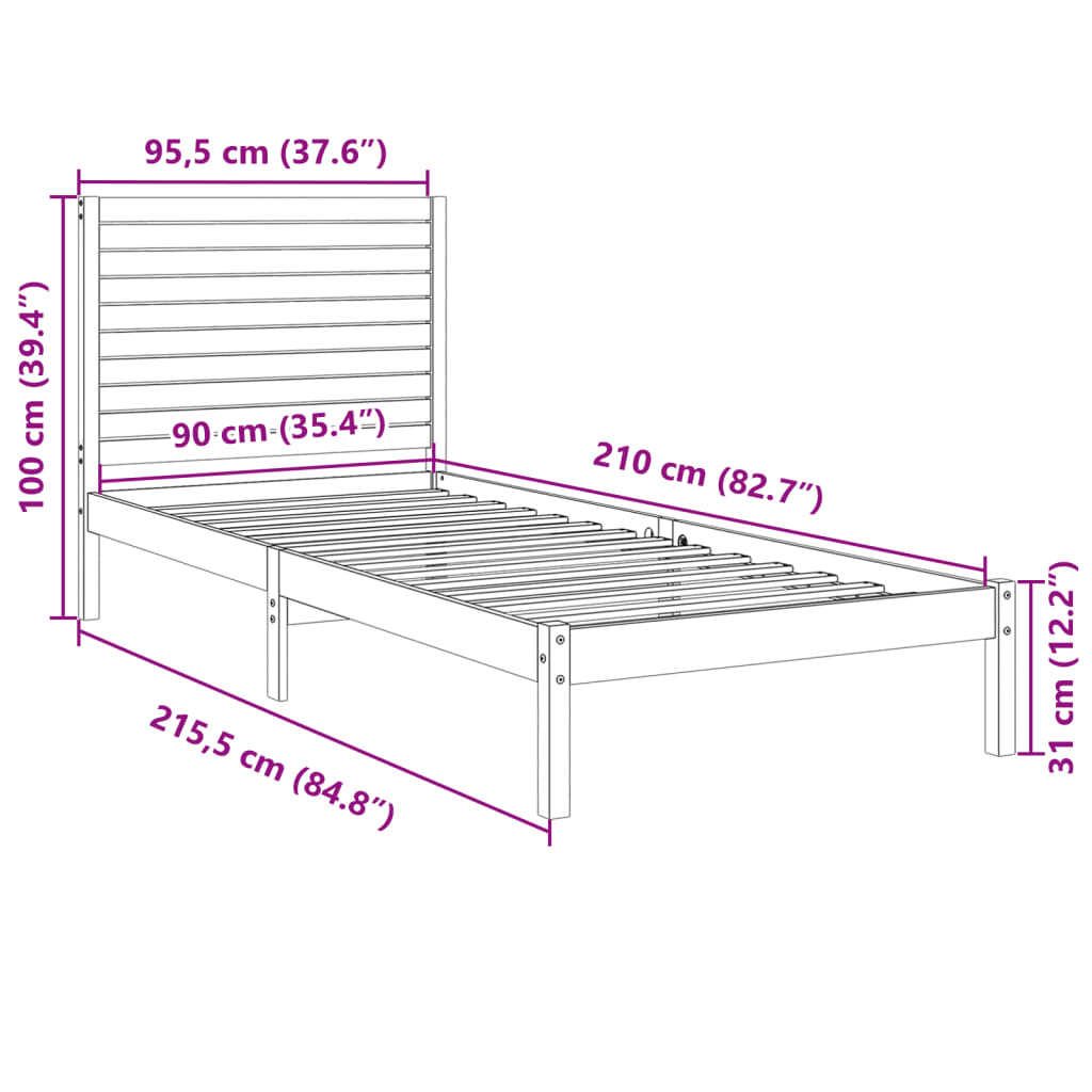 tömör fa extra hosszú ágykeret matrac nélkül 90 x 210 cm