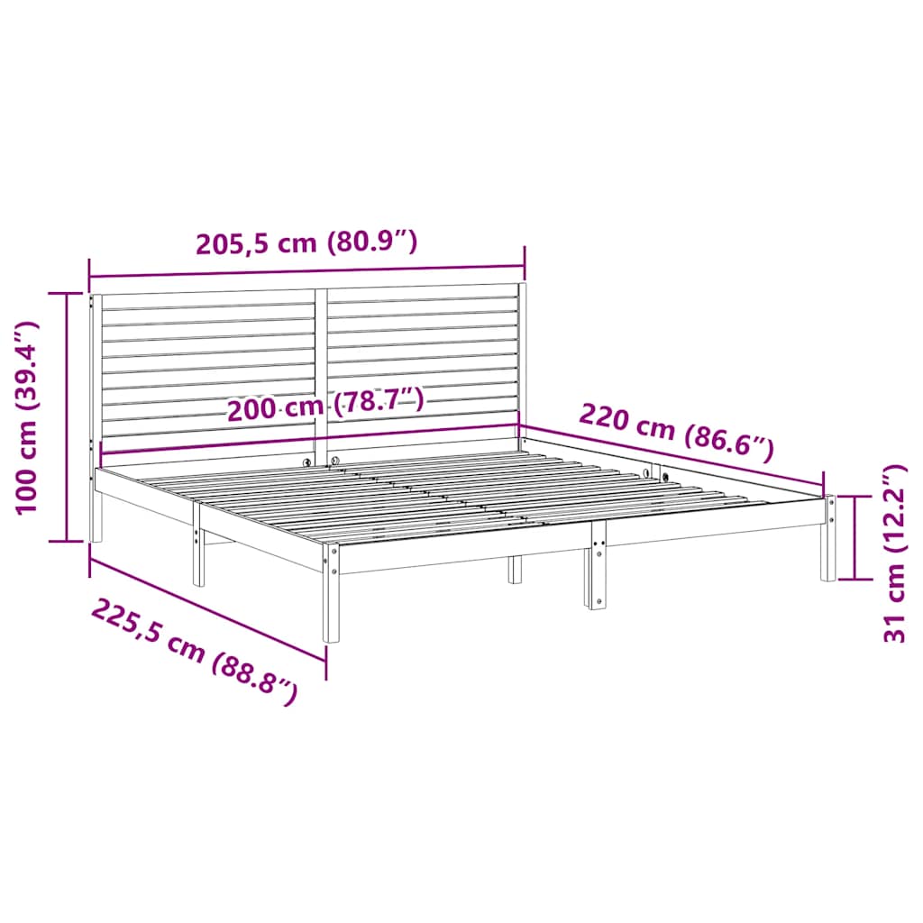 fehér tömör fa extra hosszú ágykeret matrac nélkül 200 x 220 cm