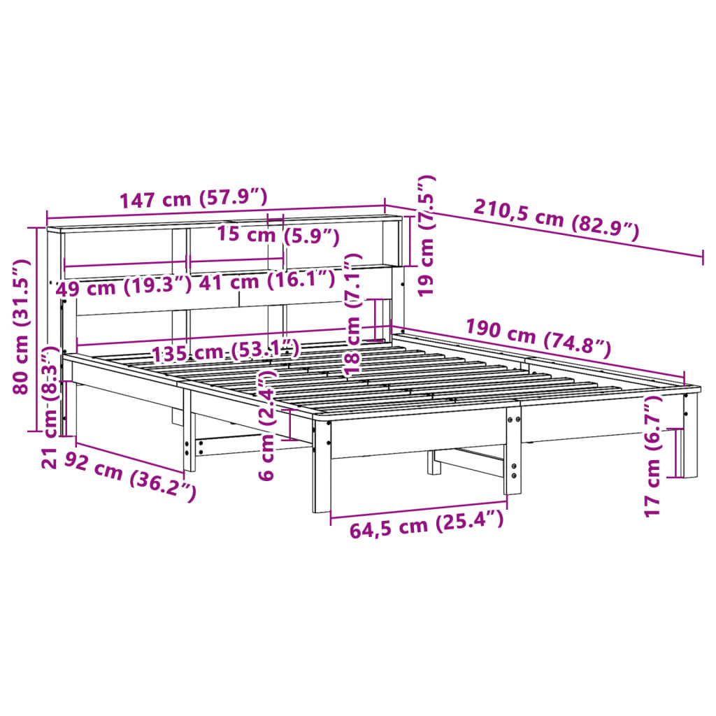 viaszbarna tömör fenyőfa ágy matrac nélkül 135 x 190 cm