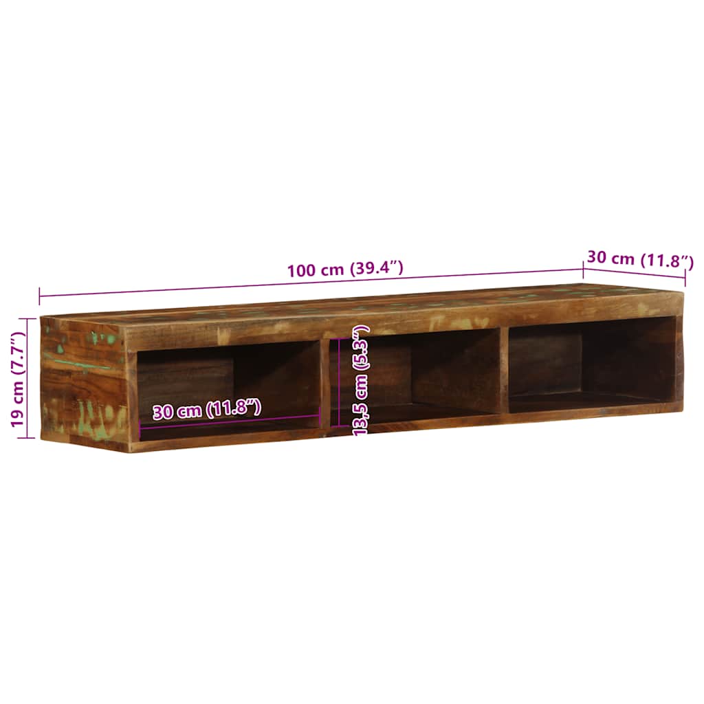 tömör újrahasznosított falra szerelhető TV-szekrény 100x30x19cm