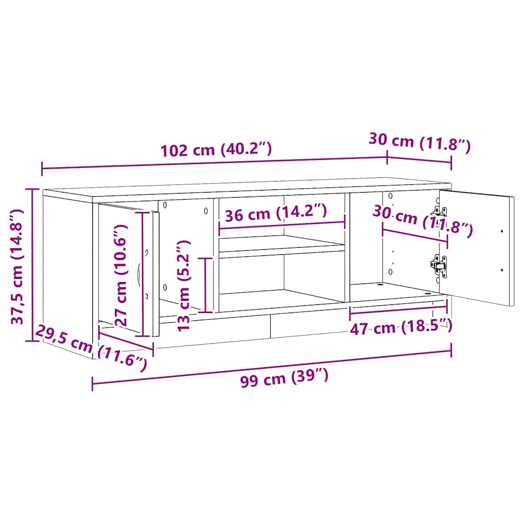 kézműves tölgy színű szerelt fa TV-szekrény 102x30x37,5 cm