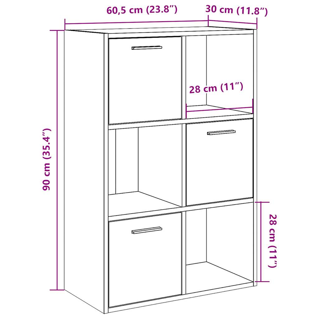 antik fa színű szerelt fa könyvespolc 60,5 x 30 x 90 cm