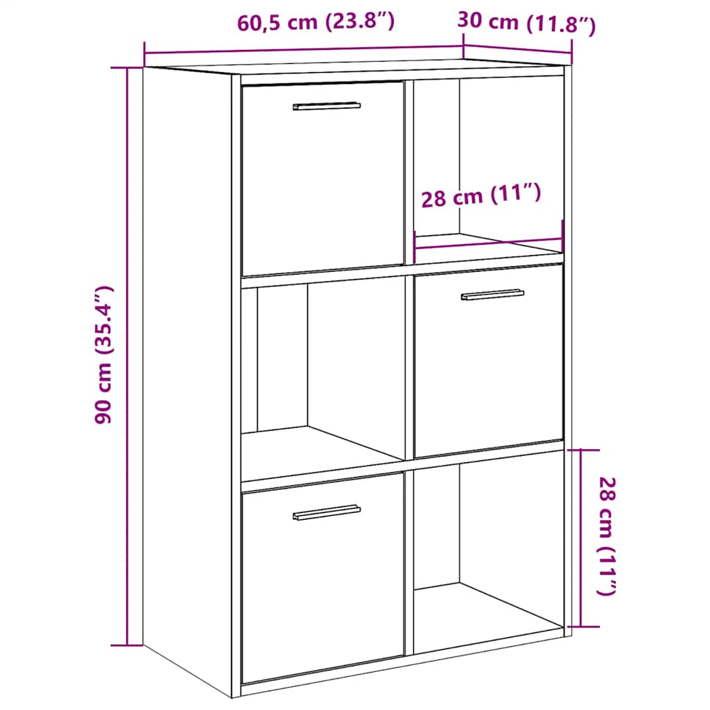 kézműves tölgy színű szerelt fa könyvespolc 60,5 x 30 x 90 cm