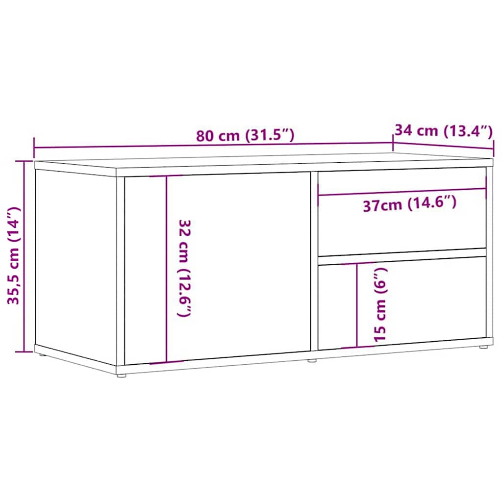 kézműves tölgy színű szerelt fa TV-szekrény 80x34x35,5 cm