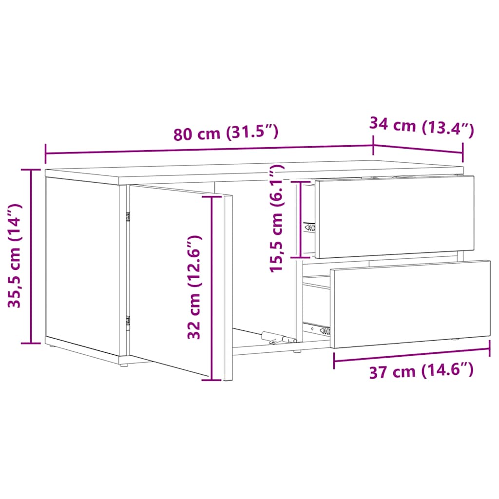 kézműves tölgy színű szerelt fa TV-szekrény 80x34x35,5 cm