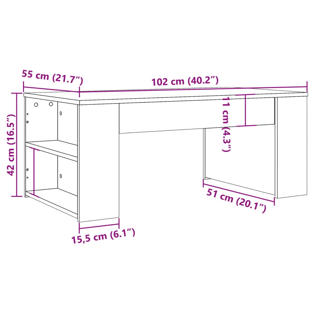 antik fa színű szerelt fa dohányzóasztal 102 x 55 x 42 cm