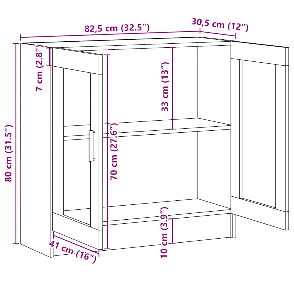 antik fa színű szerelt fa könyvszekrény 82,5 x 30,5 x 80 cm