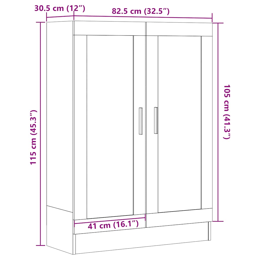 antik fa színű szerelt fa könyvszekrény 82,5 x 30,5 x 115 cm