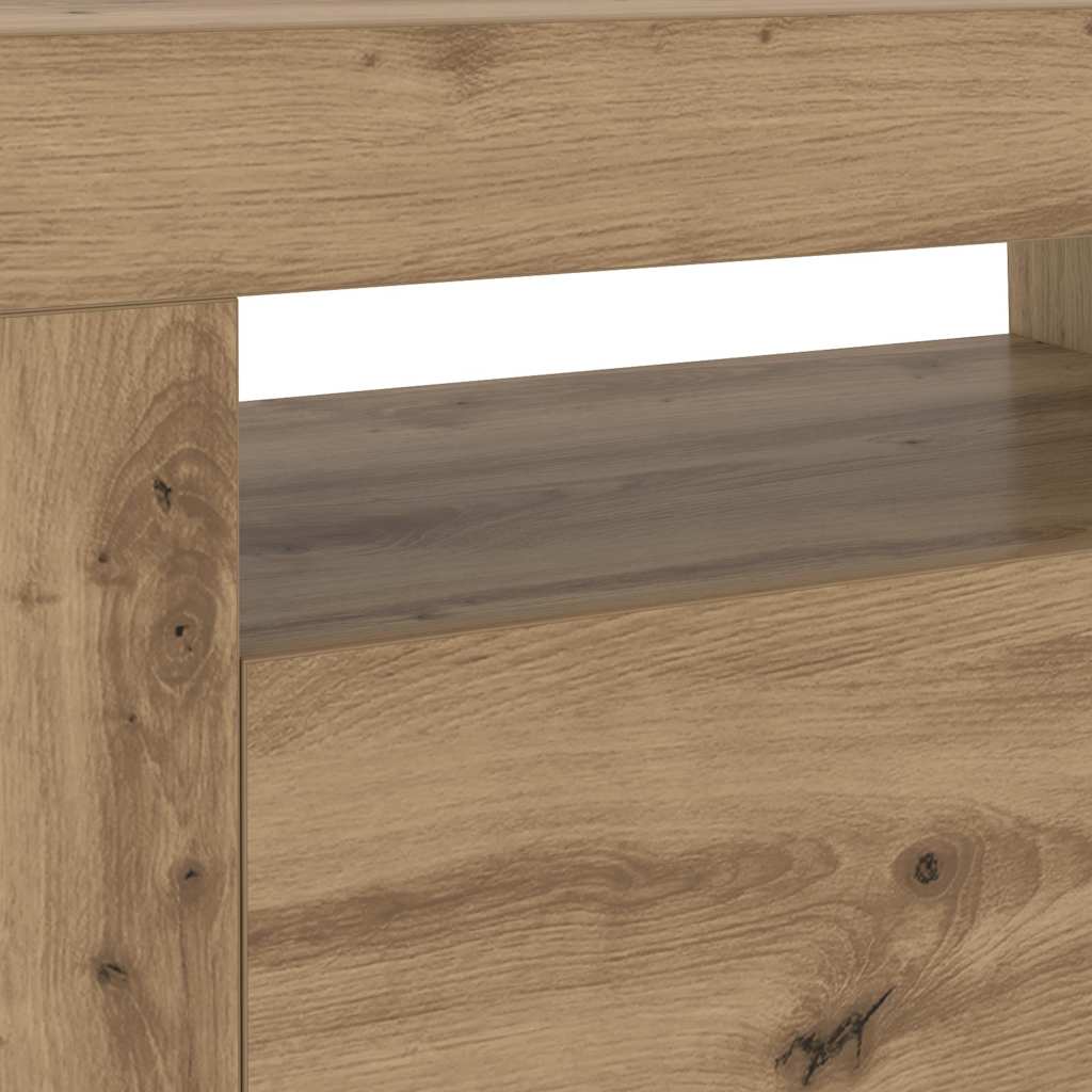 kézműves tölgy szerelt fa TV-szekrény LED-ekkel 120x35x40 cm