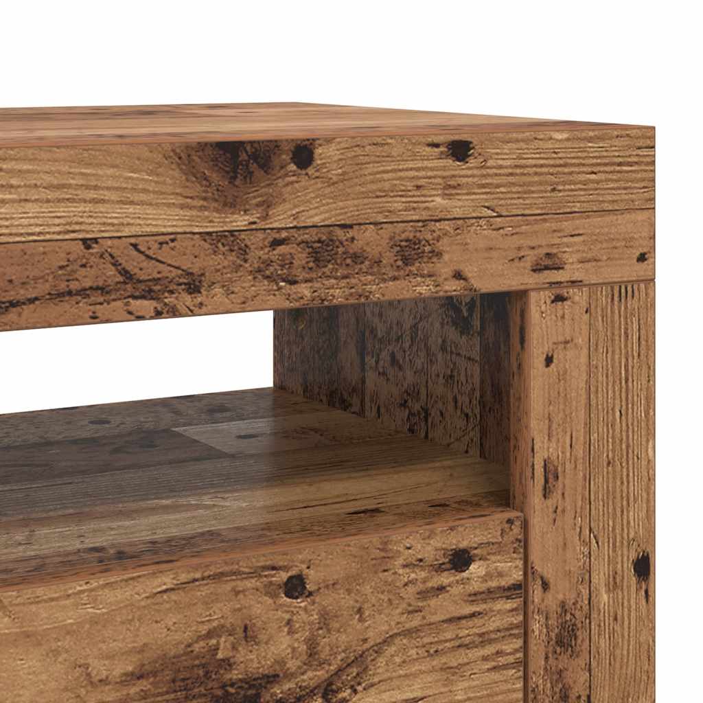 antik fa színű szerelt fa TV-szekrény LED-ekkel 90x35x40 cm