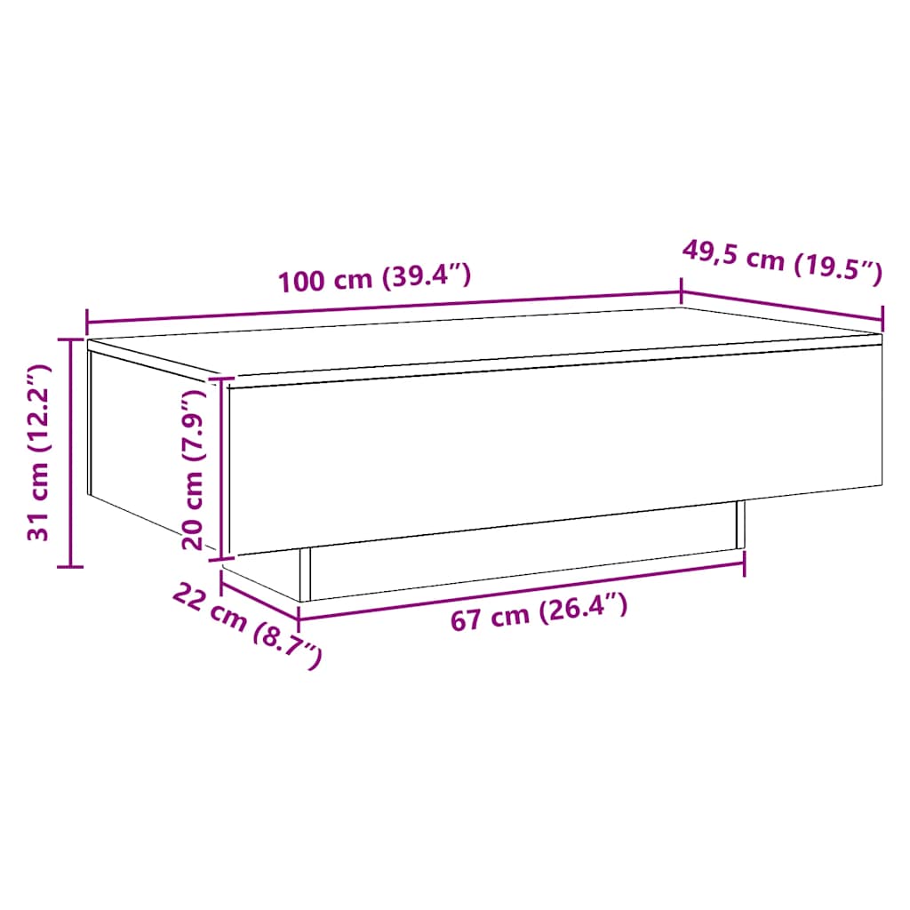 kézműves tölgy színű szerelt fa dohányzóasztal 100x49,5x31 cm