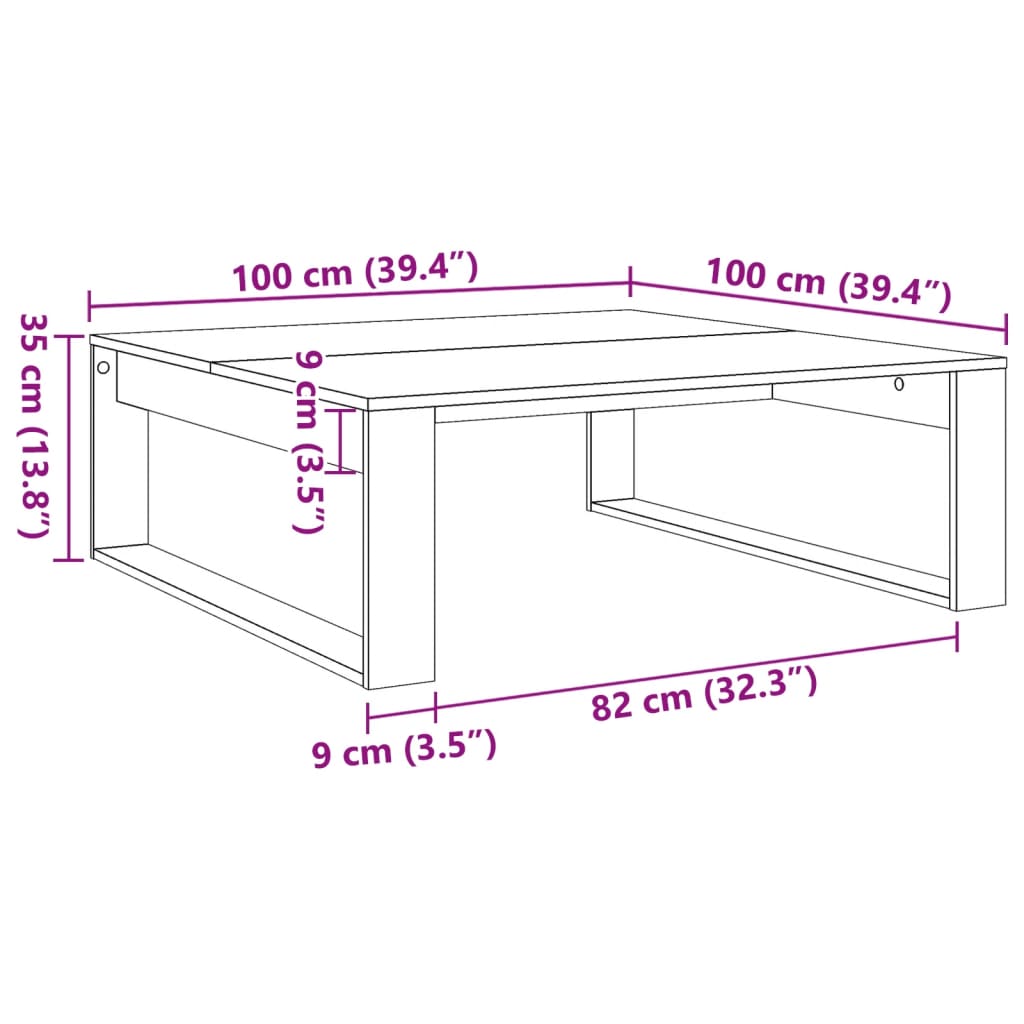 antik fa színű szerelt fa dohányzóasztal 100 x 100 x 35 cm