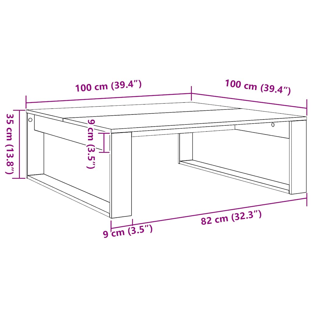kézműves tölgy színű szerelt fa dohányzóasztal 100 x 100 x 35cm