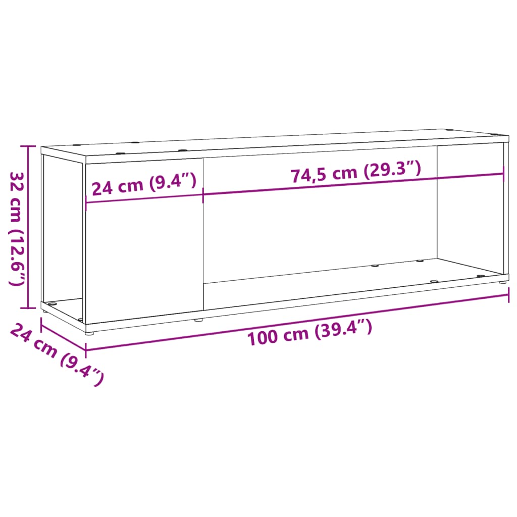 antik fa színű szerelt fa TV-szekrény 100 x 24 x 32 cm