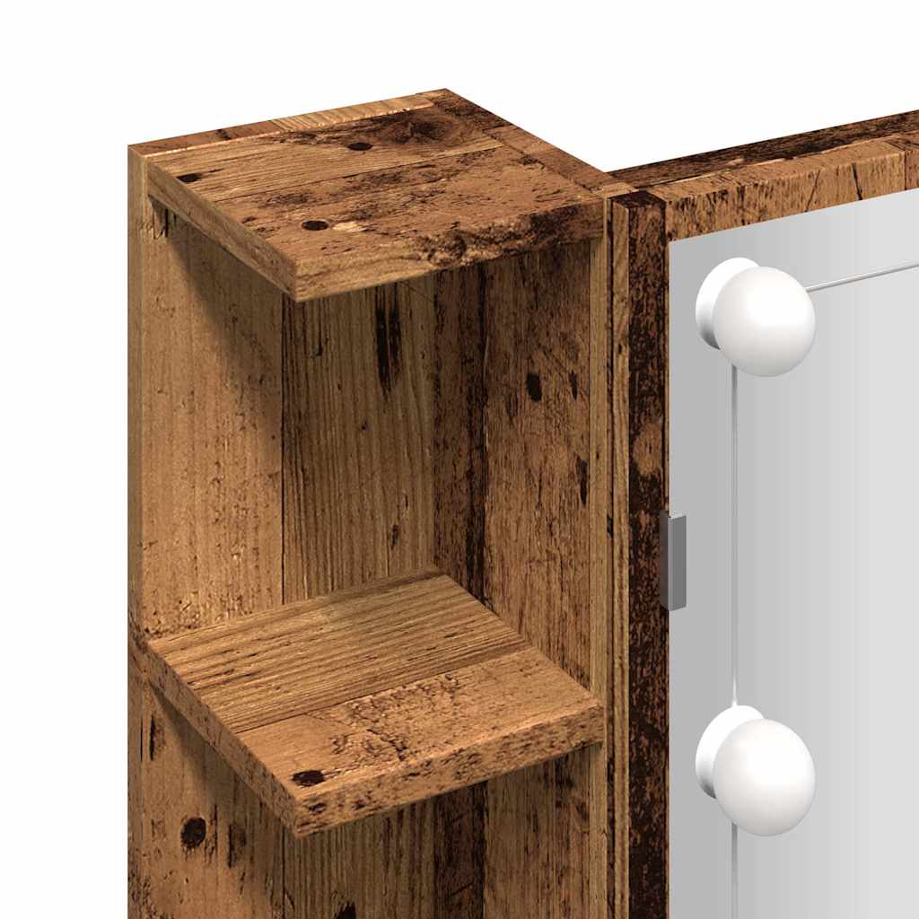 antik fa tükrös szekrény LED-ekkel 70 x 16,5 x 60 cm