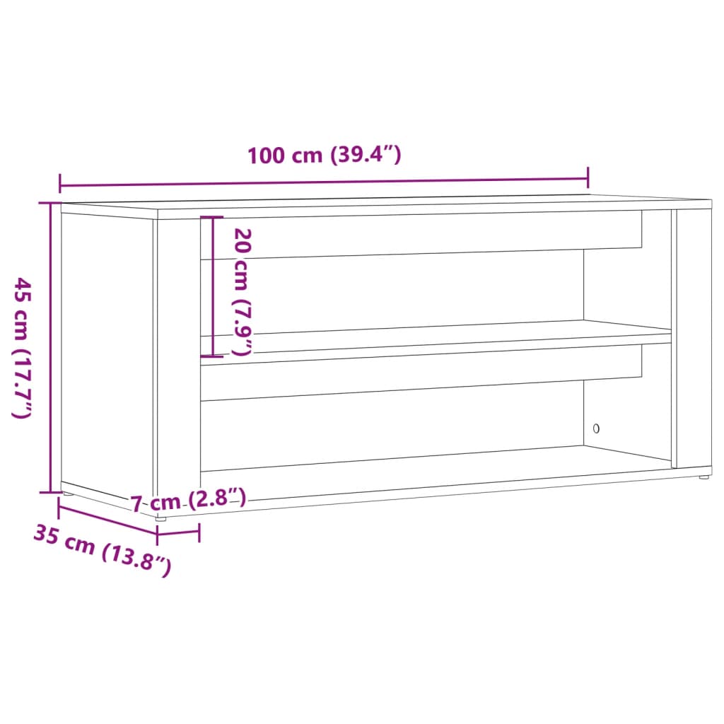 antik fa színű szerelt fa cipőtároló pad 100 x 35 x 45 cm