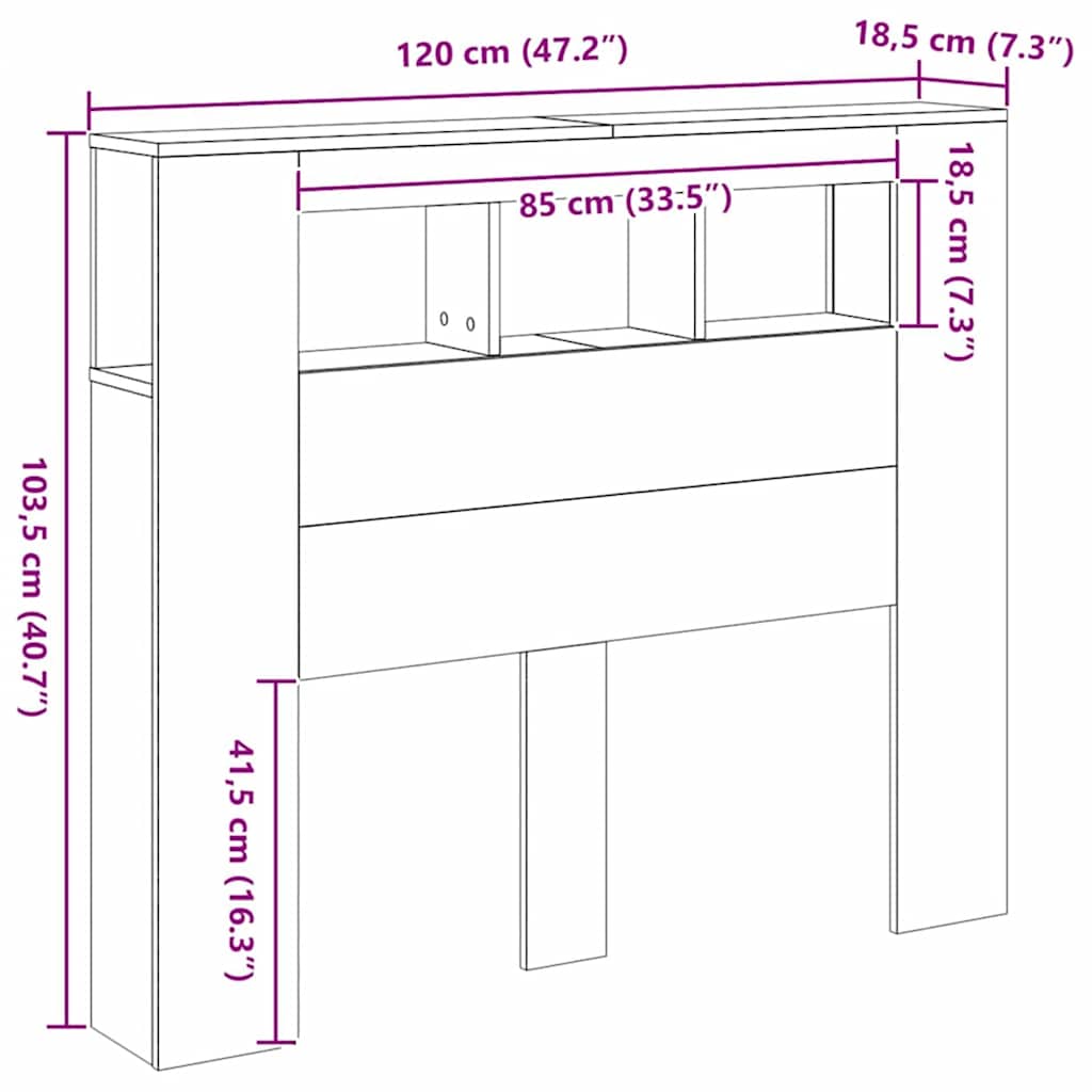 kézműves tölgyszínű szerelt fa LED-es fejtámla 120x18,5x103,5cm