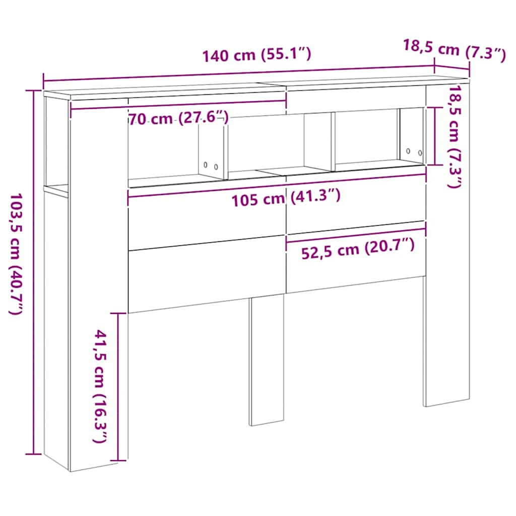 kézműves tölgyszínű szerelt fa LED-es fejtámla 140x18,5x103,5cm